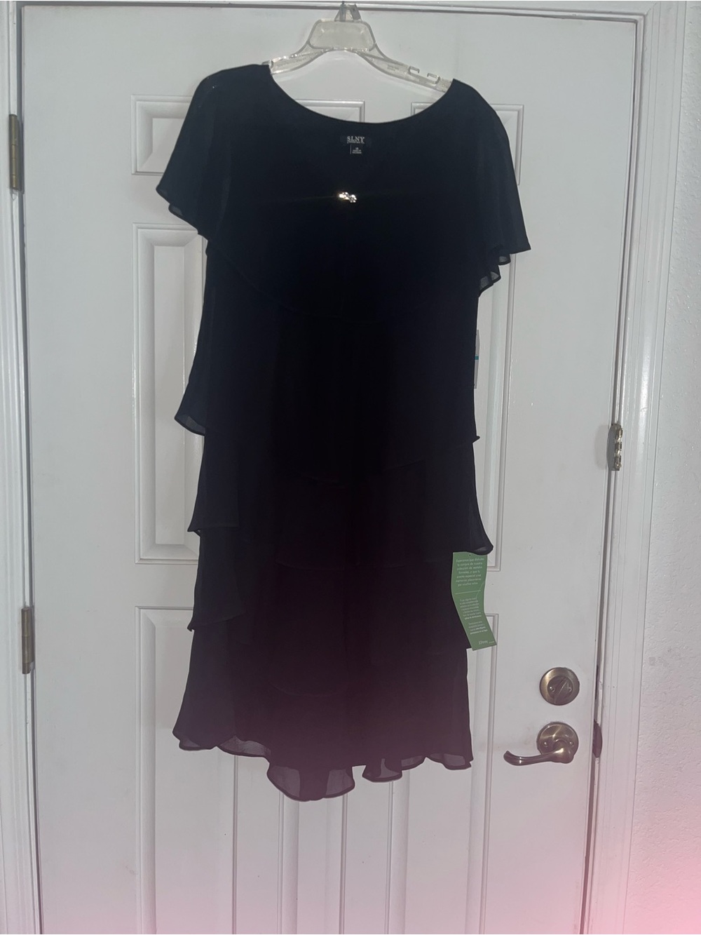 SLNY Black Layered Chiffon Dress